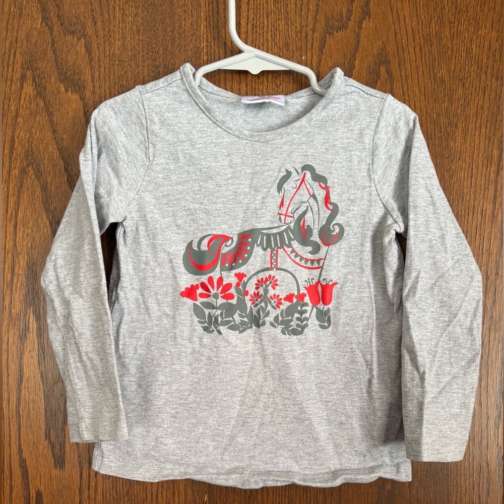 Hanna Andersson Gray Long Sleeve with Dahla Horse Design